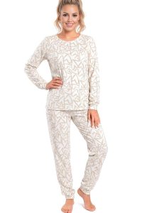 Donna Damen-Pyjama Modell Adore Long 333783 – Ecru, gemustert – Ansicht 1