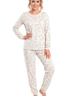 Donna Damen-Pyjama Modell Adore Long 333783 – Ecru, gemustert – Ansicht 1