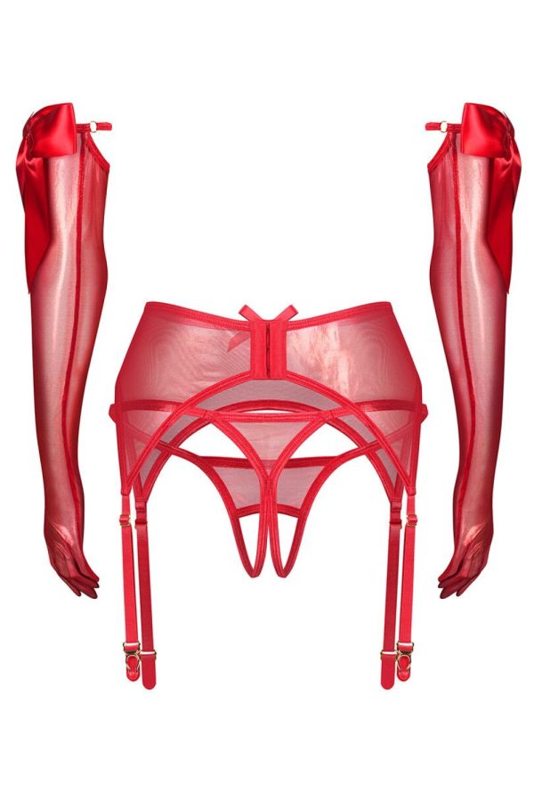Obsessive 3-teiliges Set Modell Gifty mit Handschuhen 368883 – Rot – Ansicht 4